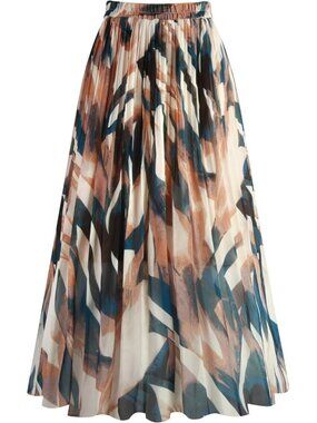 Women's Pleated Skirt Chiffon Elastic Waist A-Line Midi Length Skirt